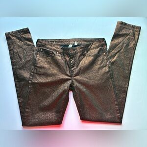 MANGO Metallic Bronze Skinny Jeans - Size 8